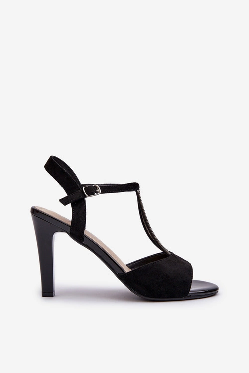 Sandały Damskie Na Szpilce Ze Zdobionymi Paskami Sergio Leone SK924 Czarne