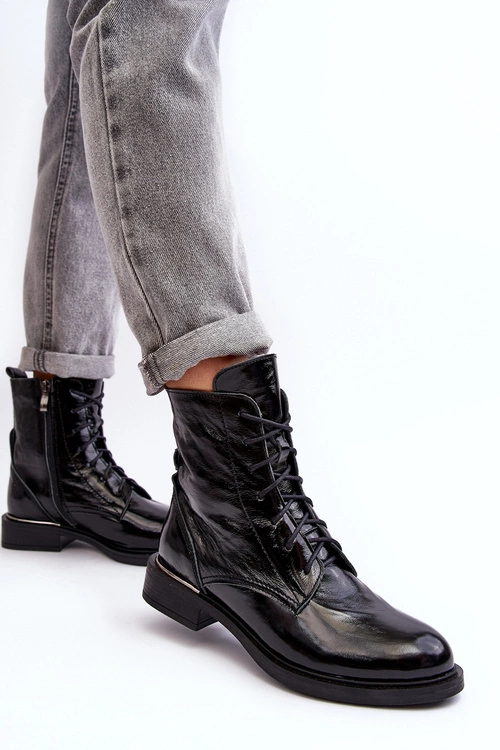 Wygodne Lakierowane Ocieplane Botki Czarne Lemar Revin