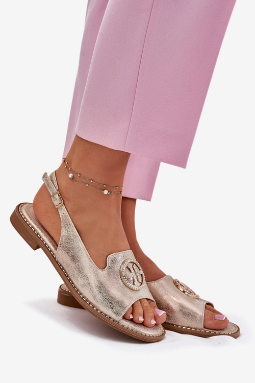 Sandały Damskie Na Płaskim Obcasie Z Ozdobą S.Barski KV51-002 Złote