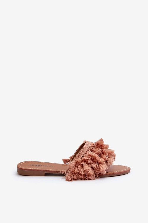 Płaskie Klapki Damskie Z Frędzlami Brudny Róż Rialle