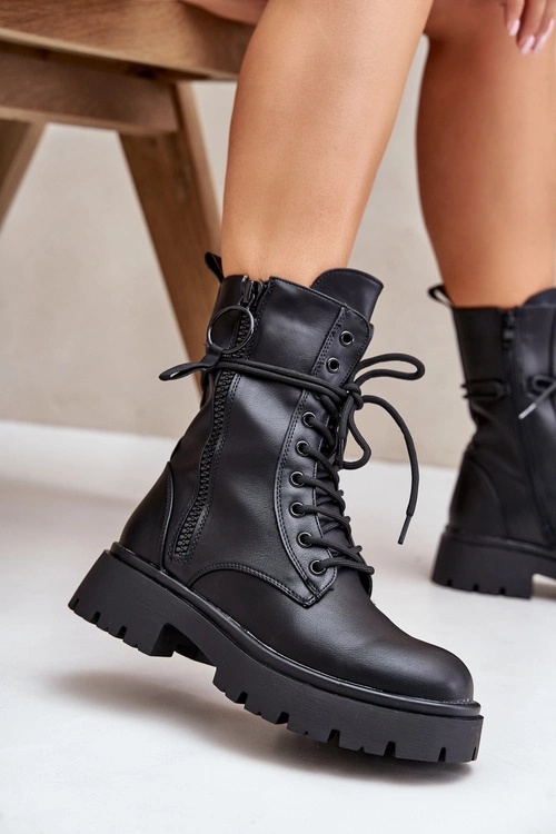 Ocieplane Botki Workery Damskie Z Eko Skóry Czarne Nealandra