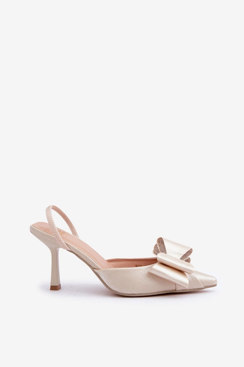 Materiałowe Szpilki Z Kokardą Złote Selatea