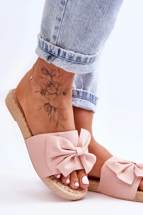 Modne Damskie Klapki Z Kokardą Różowe Estera