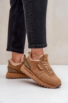 Zamszowe Sneakersy Damskie Z Futerkiem I Błyszczącym Elementem Big Star OO274578 Hi-Poly System Camel