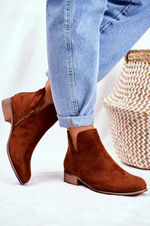 Botki Damskie Płaski Obcas Wiosenne Camel Viva