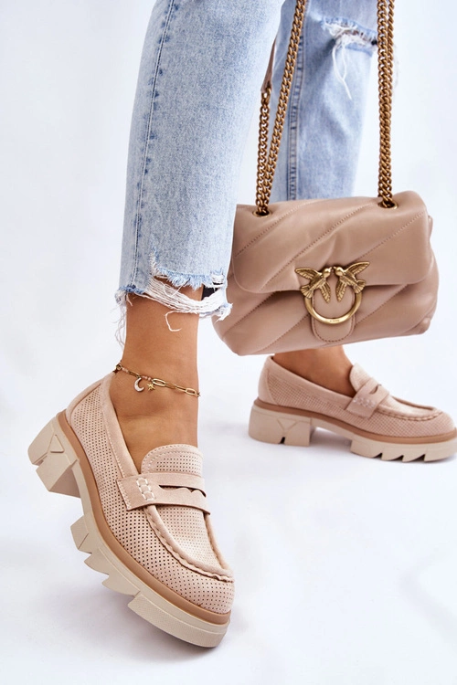 Damskie Półbuty Mokasyny Na Płaskim Obcasie Beżowe Fletcher