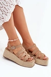 Sandały Damskie Z Paskami I Plecionką Khaki Pardauss