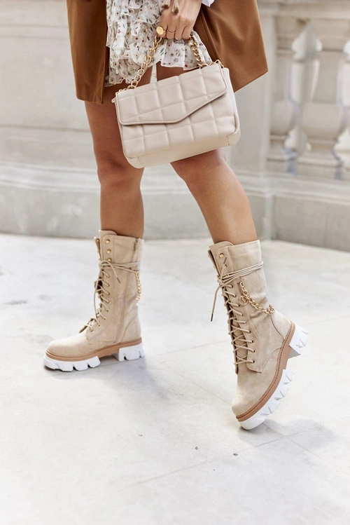 Damskie Wysokie Botki Kozaki Beżowe Villes