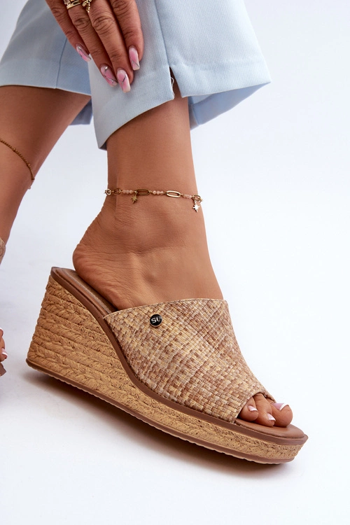 Klapki Damskie Na Koturnie Sergio Leone KL213 Beżowe