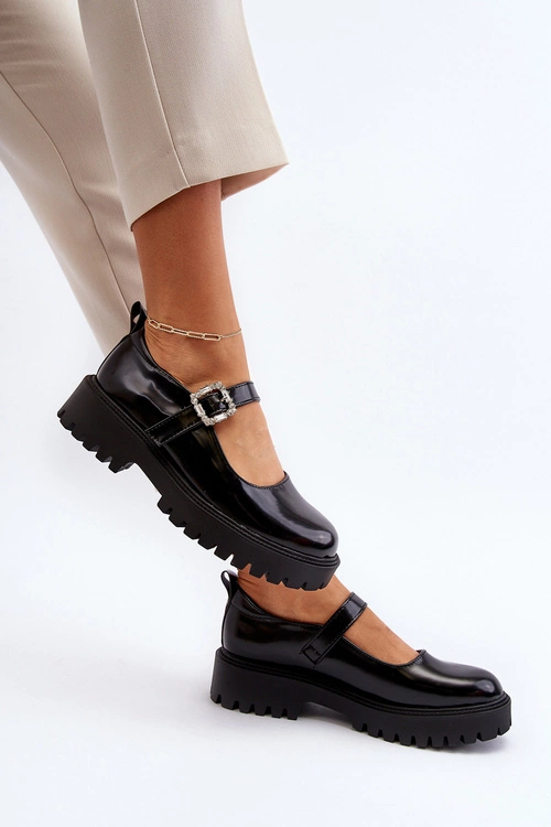 Damskie Lakierowane Półbuty Z Ozdobną Klamrą Czarne Lindnessa