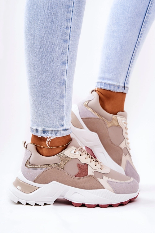 Sportowe Buty Na Platformie Beżowo-Różowe Berenice