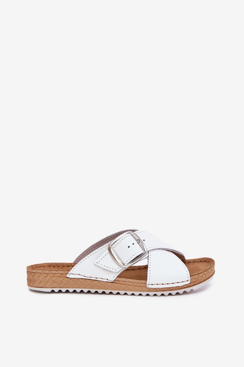 Skórzane Klapki Damskie Z Klamrą Inblu VO0004GU Białe