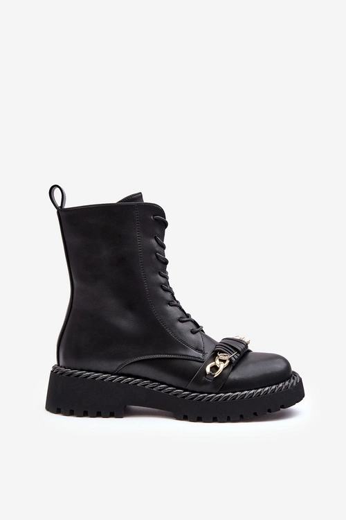 Damskie Skórzane Botki Workery Z Ozdobą Czarne S.Barski MR870-68