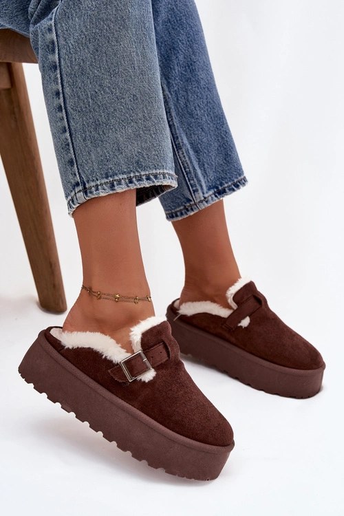 Śniegowce Damskie Z Futerkiem I Klamrą Na Platformie Czekoladowe Jessina