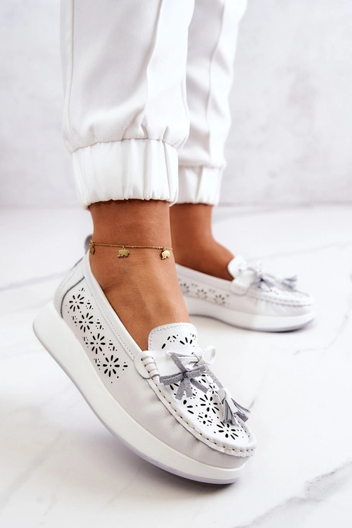 Damskie Ażurowe Mokasyny Na Platformie Białe Louise