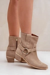 Botki Z Naturalnego Zamszu Na Obcasie Zazoo 3444/2 Jasnobeżowe