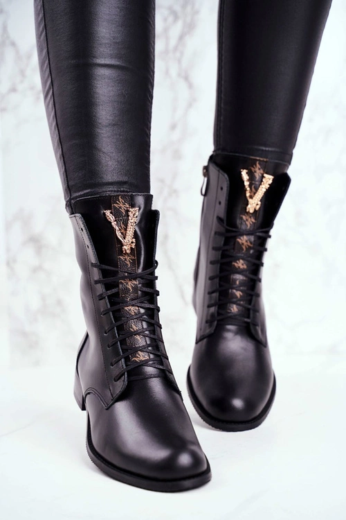 Botki Damskie Skórzane Czarne Nicole 2593