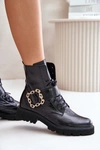 Zazoo 2951 Lakierowane Botki Z Ozdobną Klamrą Czarne