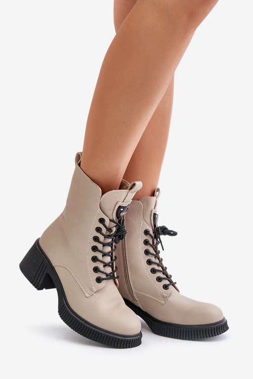 Ocieplane Botki Damskie Ze Skóry Naturalnej Vinceza 66671 Beżowe