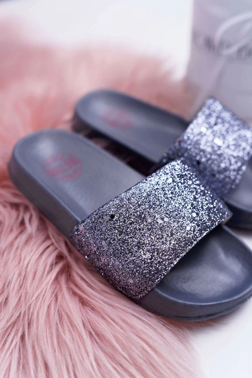 Klapki Dziecięce Młodzieżowe Big Star Szare Brokatowe AA374087