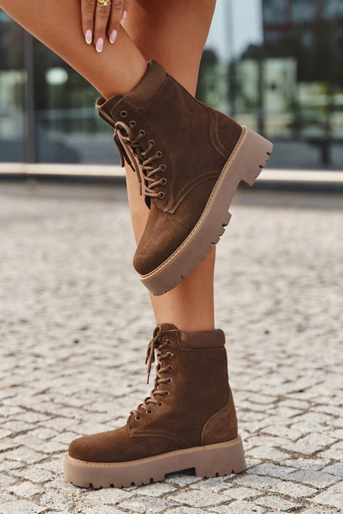 Zamszowe Botki Workery Damskie Sznurowane Big Star SS274792 Brązowe