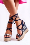 Modne Wiązane Sandały Na Koturnie Granatowe Recife