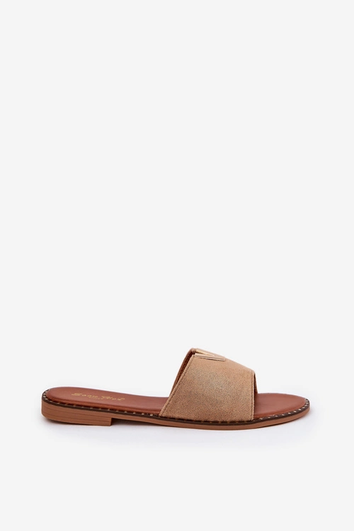 Klapki Damskie Na Płaskim Obcasie Z Ozdobnymi Detalami Khaki Saliena