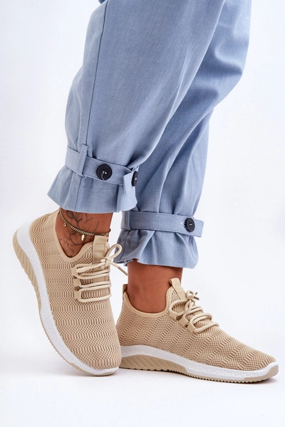Klasyczne Materiałowe Wsuwane Sneakersy Beżowe Gusto