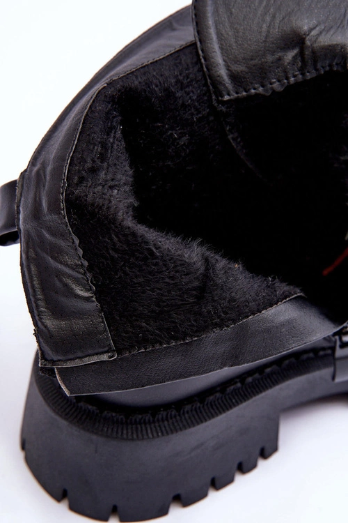 Skórzane Botki Sztyblety Na Masywnej Platformie Czarne Lemar Lisencca
