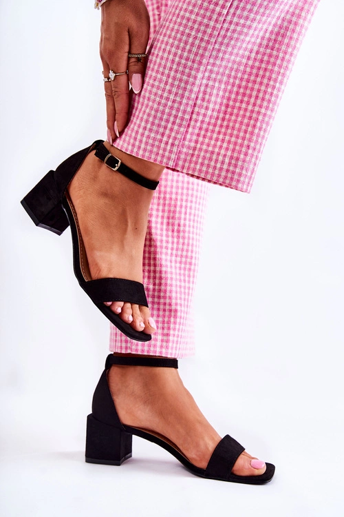 Damskie Zamszowe Sandały Na Obcasie Czarne Tellis