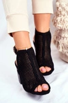 Botki Damskie Ażurowe Peep Toe Czarne Paradise