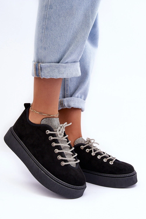 Zdobione Dżetami Buty Sportowe Damskie Czarne Ecea