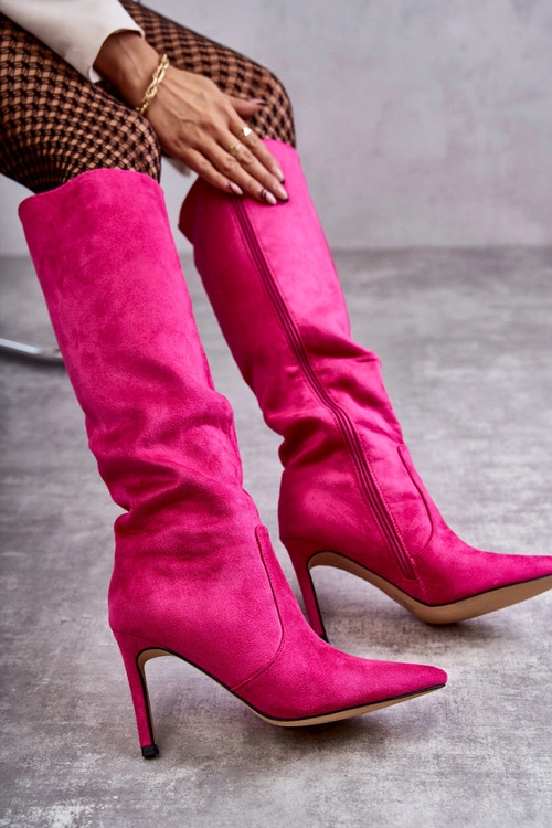 Zamszowe Kozaki Na Szpilce Różowe Carite