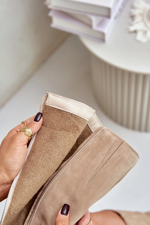 Zazoo 70145 Zamszowe Kozaki Przed Kolano Ocieplane Beżowe