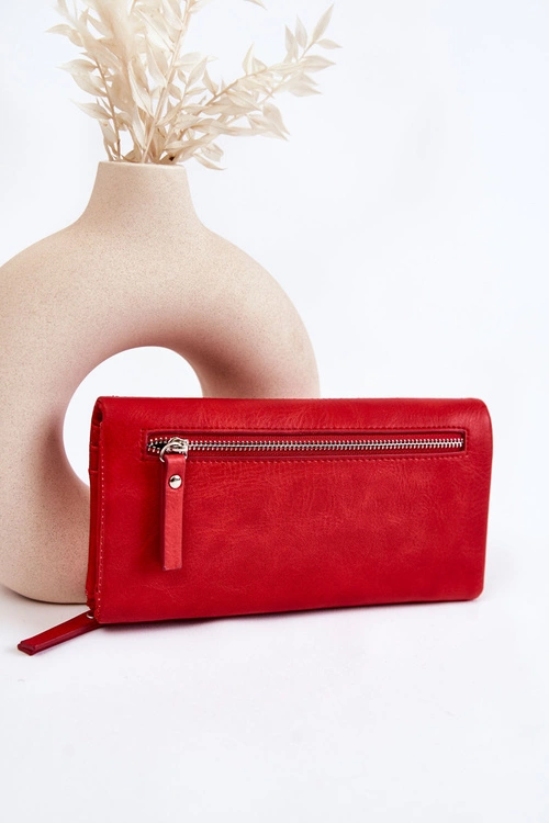 Damski Duży Portfel Na Magnes Czerwony Connes