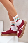 Stylowe Sneakersy Na Platformie Bordowe Doriwa