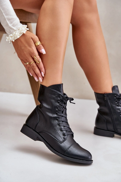 Ocieplane Botki Z Eko Skóry Na Zamek Czarne Leanaris