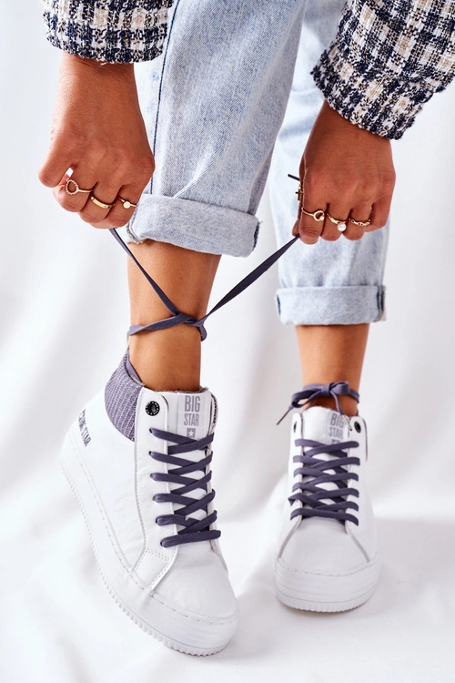 Wysokie Ocieplane Trampki Big Star II274144 Biało-Szare