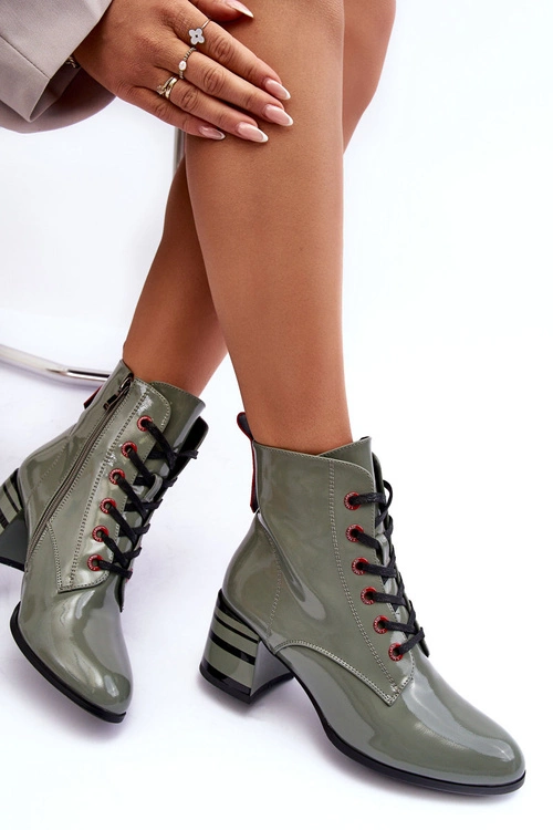 Lakierowane Botki Na Obcasie S.Barski MR870-49 Zielone