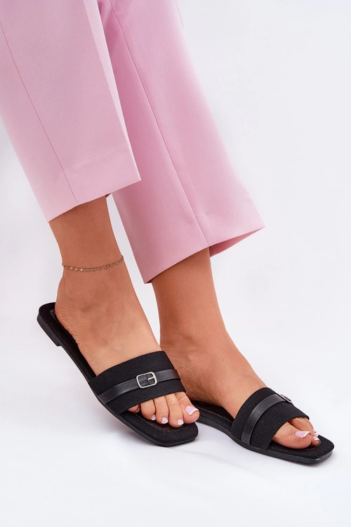 Płaskie Klapki Damskie Z Paskiem I Sprzączką Czarne Zilina