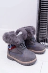 Dziecięce Chłopięce Botki Ocieplane Futerkiem Trapery Szare Cobi
