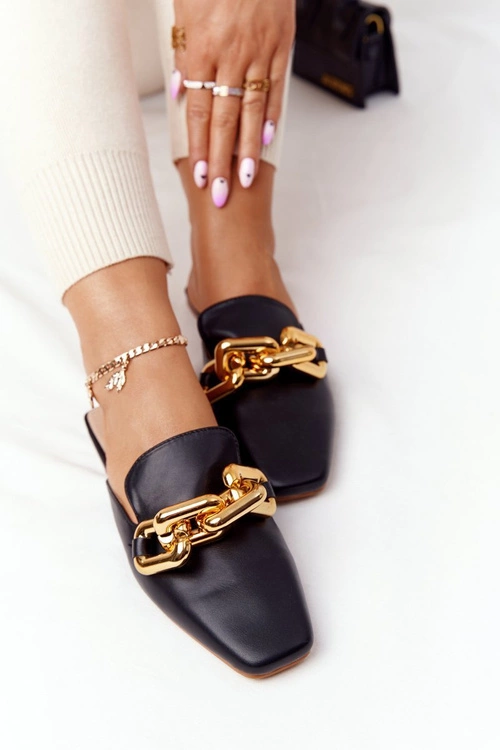 Klapki Z Cholewką I Łańcuchem Czarne Call On Me