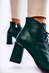 Damskie Skórzane Botki Na Słupku Zielone Carrice