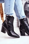Botki Damskie Na Słupku Skórzane Big Star Czarne GG274919
