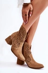 Ażurowe Botki Lewski Shoes 3166 Beżowe