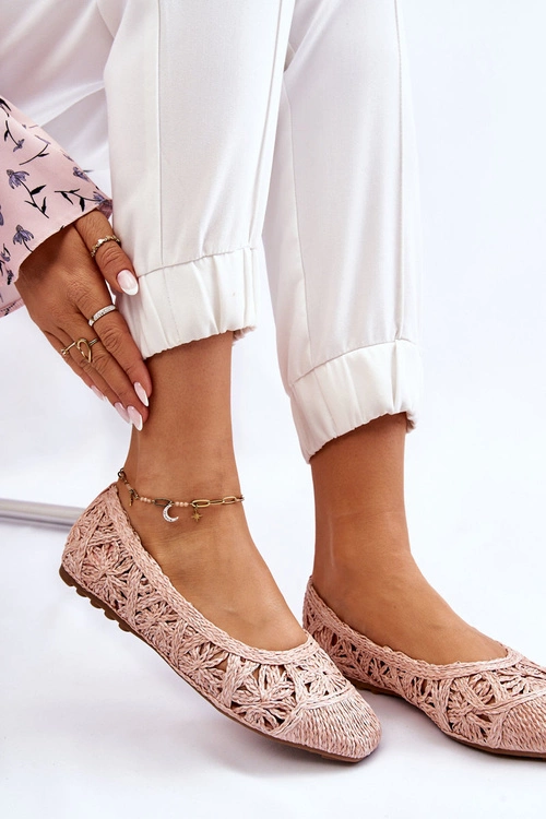 Ażurowe Modne Baleriny Różowe Thiago