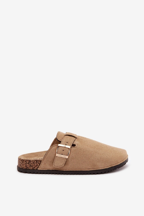 Klapki Chodaki Damskie Na Korkowej Platformie Ze Złotą Klamrą Big Star SS274738 Beżowe