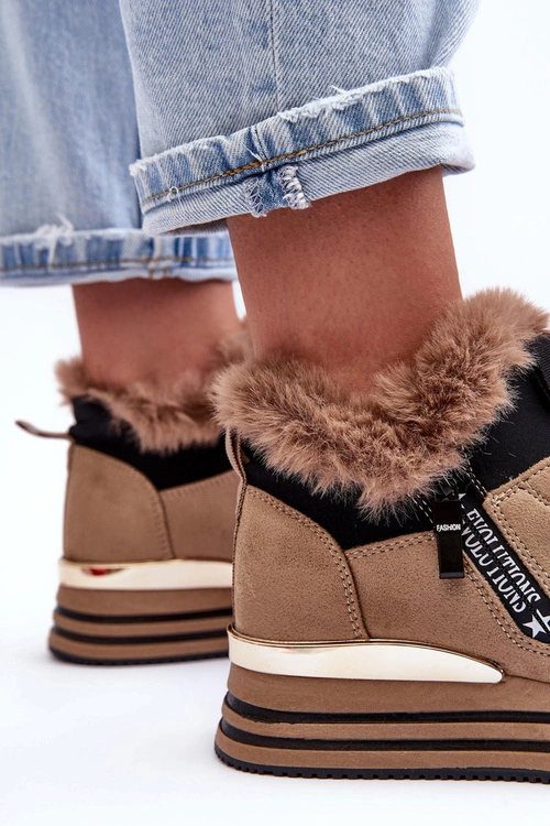 Buty Sportowe Na Platformie Z Futerkiem Ciemnobeżowe Jamarie