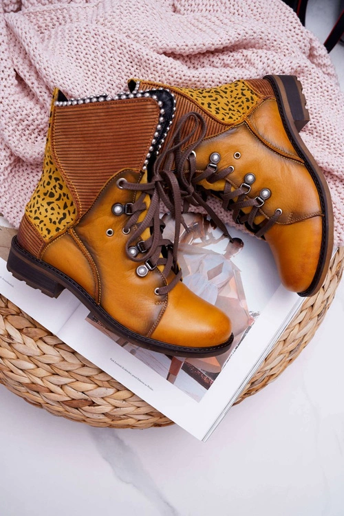 Botki Damskie Skórzane Trzewiki Maciejka Żółte 3623A-07