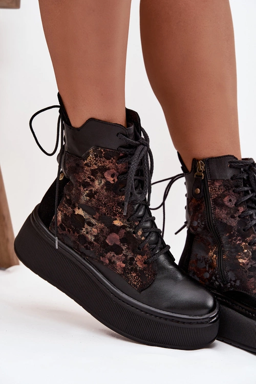 Skórzane Botki Na Platformie Maciejka 07086-01 Czarne